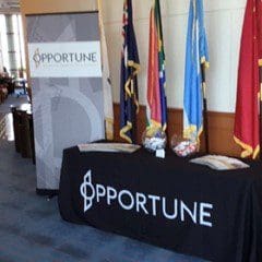 Table of Opportune at a conference