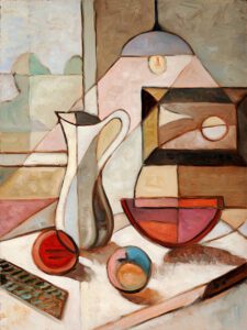 An abstract painting of a vase