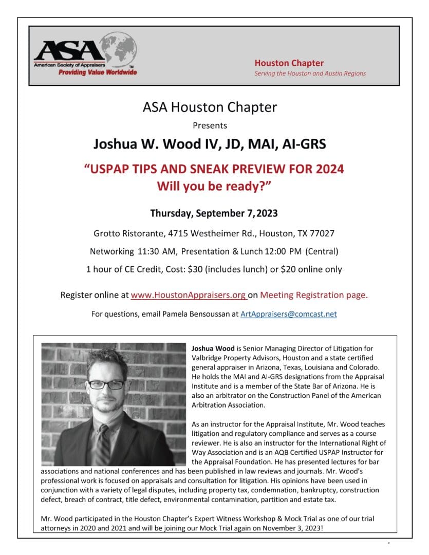 USPAP tips & 2024 preview; Houston.