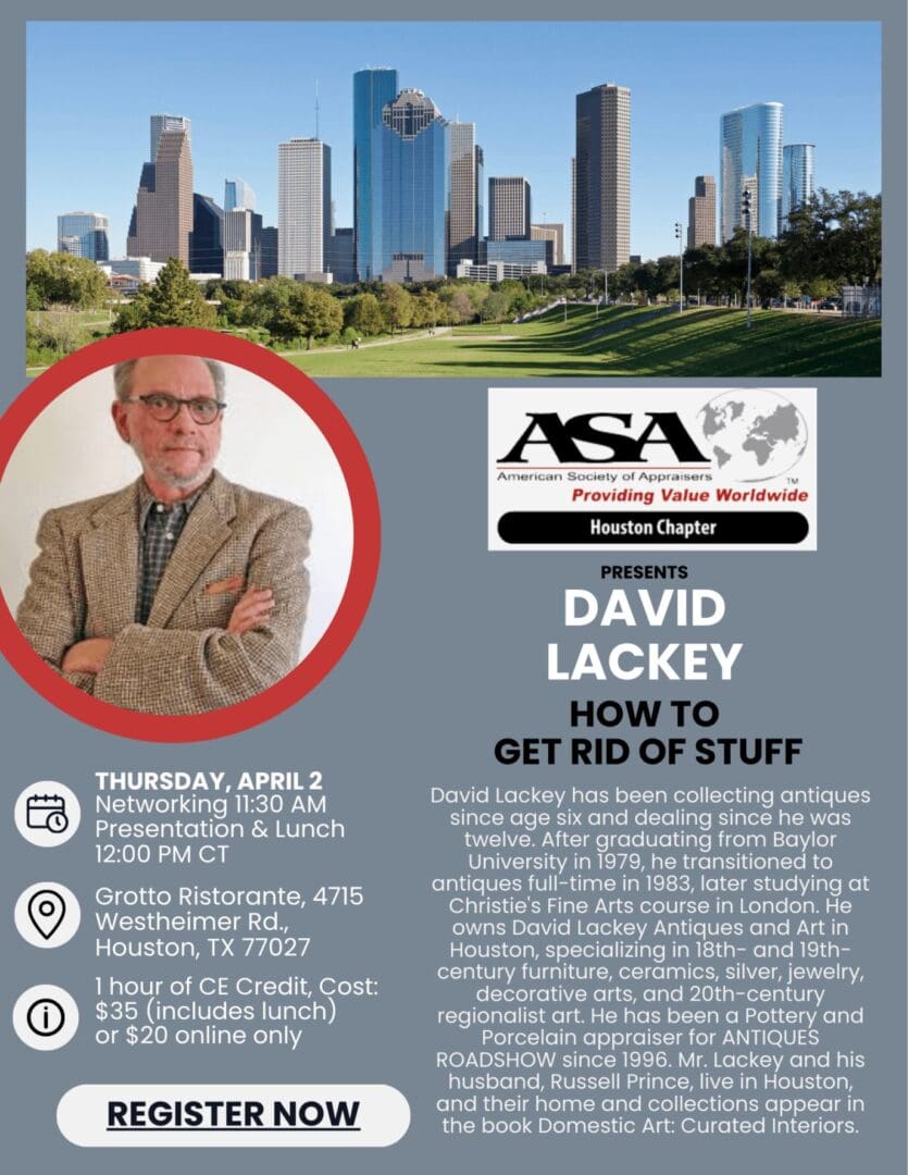 Houston skyline event flyer with speaker portrait